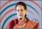 ?? ?? Congress interim President Sonia Gandhi addresses party leaders