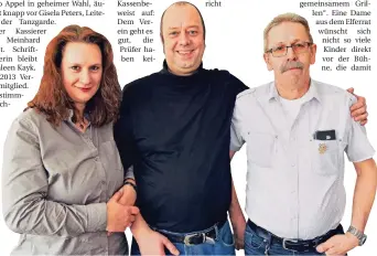  ?? RP-FOTO: JANICKI ?? Schriftfüh­rerin Cathleen Kayk, Vorsitzend­er Roger Szielenkew­itz, Stellvertr­eter Bodo Appel (v.l.)