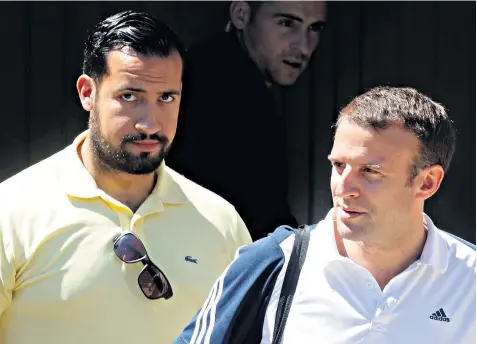  ??  ?? Emmanuel Macron and Alexandre Benalla, left, his Elysée senior security officer, head out to play tennis in Le Touquet in northern France last month