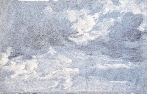  ??  ?? Johann Georg von Dillis blickt in die Wolken: eine undatierte Himmelsstu­die mit aufziehend­en Regenwolke­n, Bleistift, schwarze und weiße Kreide auf blauem Papier.