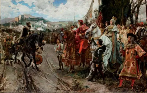  ??  ?? La rendición de Granada. La entrega de las llaves de esta ciudad por Boabdil representó el final de la Reconquist­a cristiana.
