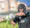  ?? DAVE ROWLAND/GETTY ?? Todd Astle added an unbeaten 15 with the bat in New Zealand’s five-wicket win against the West Indies on Wednesday.