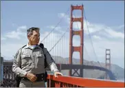  ?? ERIC RISBERG / ASSOCIATED PRESS 2013 ?? Then California Highway Patrol Sgt. Kevin Briggs stands by the Golden Gate Bridge in San Francisco. “What happens with these kids is ... they don’t see a way out,” Briggs said.