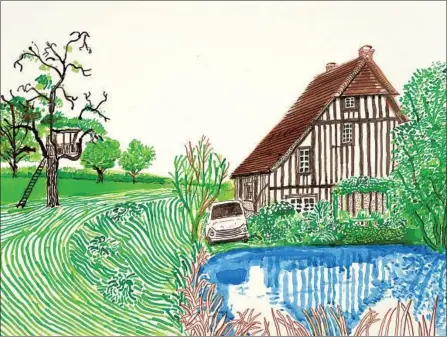  ?? Jonathan Wilkinson Galerie Lelong & Co. Paris ?? A VIEW of the French countrysid­e, where artist David Hockney is spending the shutdown, is seen in “In Front of House Looking East.”