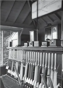  ?? Dr I Scrimgeour/Signalling Record Society/Kiddermins­ter Railway Museum ?? Another 29 July 1939 view records the inside of Border Counties Junction signal box, showing the lever frame, standard LNER block shelf, and the track diagram high above. Interestin­gly, in a cost saving exercise there was no neighbouri­ng box on the Allendale route, just groundfram­es for passing loops and access to sidings.