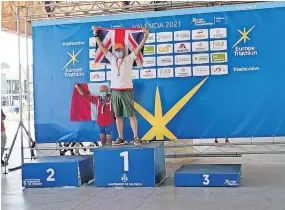  ?? ?? Top spot Selwyn Parker proudly takes his place at the top of the podium in Valencia