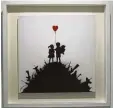  ?? Foto: Lachmayr ?? Zwei Kinder und ein Berg von Waffen: ei nes der Banksy Bilder in der Berliner Ausstellun­g.