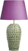  ?? ?? Pooky Straight Empire Lampshade in Fuchsia Dupion Silk, Larger Stucco Table
Lamp in Emerald, Pooky.