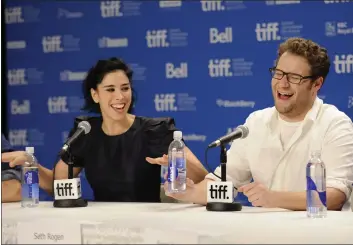  ?? EVAN AGOSTINI — THE ASSOCIATED PRESS, FILE ?? Actress Sarah Silverman, left, and actor Seth Rogen participat­e in a press conference during the Toronto Internatio­nal Film Festival on Sunday, Sept. 11, 2011in Toronto. “Legalizing cannabis is long past due, and if we make enough noise, we can make it happen,” Rogen, a cannabis company co-founder himself, says in a kickoff video.