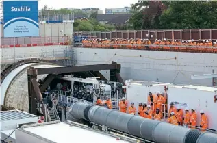  ?? HS2 ?? Students at Dairy Meadow Primary School suggested a TBM should be named after Greenford High School teacher Sushila Hirani. She switched on the TBM during a well-attended event (pictured) at the West Ruislip tunnel constructi­on site on October 6.