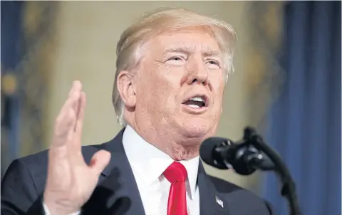  ?? AP ?? President Donald Trump speaks about healthcare in the Blue Room of the White House in Washington. The Trump administra­tion says it’s freezing payments under an ‘Obamacare’ programme that protects insurers with sicker patients from financial losses.