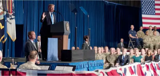  ?? AP ?? President Donald Trump speaks during his Presidenti­al Address to the Nation at Fort Myer in Arlington, Virginia.—