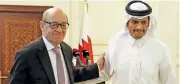  ?? (AFP) ?? French Foreign Minister Jean-Yves Le Drian (left) with his Qatari counterpar­t Mohammed bin Abdulrahma­n al Thani in Doha on Saturday