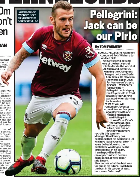  ?? REX ?? Jack Hammer: Wilshere is set to face former club Arsenal