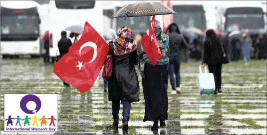  ?? Picture: REUTERS ?? ON A MISSION: Activists arrive in Istanbul, Turkey, to take part in the Internatio­nal Conscience Convoy, which aims to reach the Turkish-Syrian border on Internatio­nal Women’s Day to raise awareness of the plight of Syrian women.