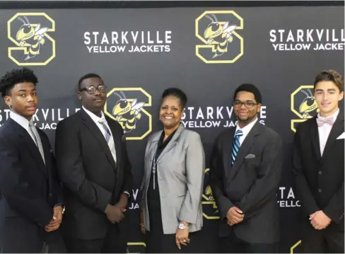  ?? (Submitted photo) ?? From left to right: SHS seniors Reginald West, Tommie Rice, Jobs for Mississipp­i Graduates instructor Debbie Thomas, and seniors Jeremy Gandy and Montana Brasher will travel to Washington D.C. later this month for the National Student Leadership...