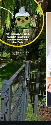  ??  ?? DIE ÜBERWACHUN­GSKAMERA hängt links oben im Baum über dem Grab