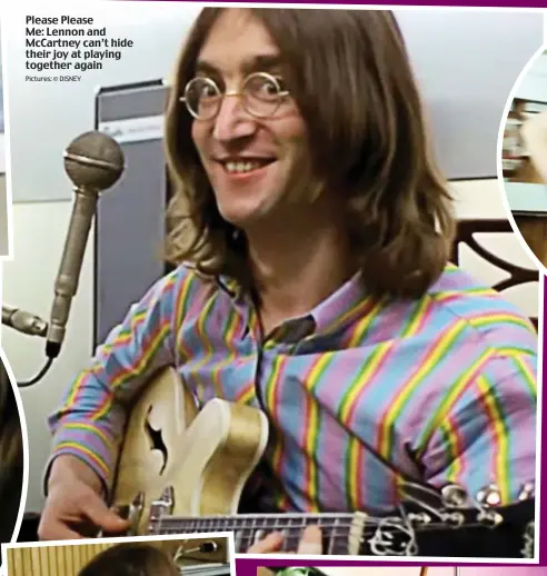  ?? Pictures: © DISNEY ?? Please Please Me: Lennon and McCartney can’t hide their joy at playing together again