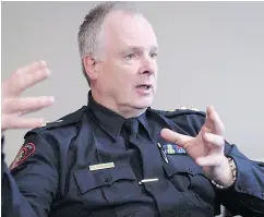  ?? JEFF McINTOSH / THE CANADIAN PRESS ?? “We can’t hire more police and we can’t arrest our way through our addiction problems,” Calgary Police Service chief Roger Chaffin said.