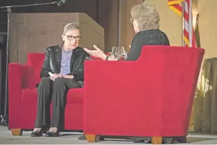  ?? CRAIG FRITZ/THE ASSOCIATED PRESS ?? U.S. Supreme Court Justice Ruth Bader Ginsburg, left, speaks with Roberta Cooper Ramo, former president of the American Bar Associatio­n, during a question and answer session for the State Bar of New Mexico’s annual meeting Friday in Pojoaque.