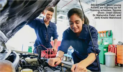  ??  ?? RECEPTIVE: More young Asians are signing up for training schemes, figures
show; (inset below) Dr Mahendra Patel; and
(left) Khalid Mahmood