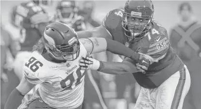  ?? | JONATHAN DANIEL/GETTY IMAGES ?? Left tackle Jermon Bushrod returned to practiceWe­dnesday after passing the league’s concussion protocol.