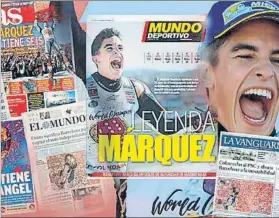  ??  ?? Copa portadas y grandes titulares. El sexto Mundial (4º de MotoGP) ha tenido un gran eco