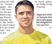  ?? RP-FOTO: KDS ?? Zeigte sich treffsiche­r im Testspiel: Elidon Bilali erzielte gegen den Bezirkslig­isten DJK Lirich zwei Tore.