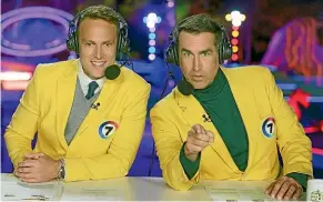  ??  ?? Rob Riggle, right, is joined on commentati­ng duties by former Australian Olympic sprinter Matt Shirvingto­n.