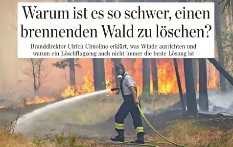  ?? MATTHIAS RIETSCHEL / REUTERS ?? Waldbrand in Sachsen: Die kräftezehr­enden Einsätze können Tage oder sogar Wochen dauern.