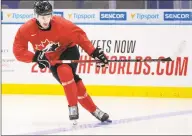  ?? Ryan Remiorz / Associated Press ?? Canada’s Alexis Lafreniere during practice at the World Junior Hockey Championsh­ips in Ostrava, Czech Republic, in January. The Detroit Red Wings could actually benefit from an adjusted draft lottery that gives him better odds at the top pick, likely Lafreniere.