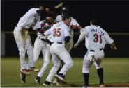  ?? BY JOE BOYLE JBOYLE@DIGITALFIR­STMEDIA.COM @BOYLERALER­TTROY ON TWITTER ?? The ValleyCats celebrate a walk off win on June 21 at Joe Bruno Stadium thanks to the Astro’s 2019 first round draft pick Korey Lee.