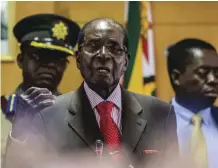  ?? — AFP ?? HARARE: Zimbabwe’s President Robert Mugabe speaks during a private ceremony to celebrate his 93rd birthday in Harare.