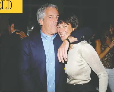  ?? JOE SCHILDHORN / PATRICK MCMULLAN VIA GETTY IMAGES FILES ?? Ghislaine Maxwell, seen in 2005 with disgraced financier Jeffrey Epstein, has been arrested in New Hampshire and
faces criminal charges related to procuring minors for illegal sex acts, and perjury.