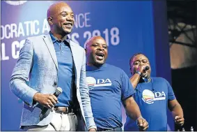  ?? Picture: MASI LOSI ?? HAPPY DAY: DA leader Mmusi Maimane, left, on stage with party members at the party federal congress held at the Tshwane Events Centre