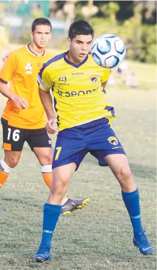  ?? Picture: RICHARD GOSLING ?? Gold Coast United’s Cian Cuba in action against Roar Youth on Saturday.