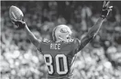  ?? UPI ?? NFL legend Jerry Rice watched his son, former USC wide receiver Brendon Rice, join the Los Angeles Chargers as a seventh-round pick in the 2024 NFL Draft.