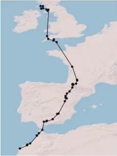  ??  ?? The map shows the route taken by the short-eared owl.