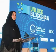  ?? Chris Whiteoak / The National ?? Aisha bin Bisher said that blockchain will be a boon as GCC investment ramps up