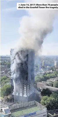  ??  ?? > June 14, 2017: More than 70 people died in the Grenfell Tower fire tragedy