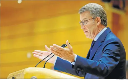  ?? JUANJO MARTÍN / EFE ?? Alberto Núñez Feijóo, durante una intervenci­ón, ayer, en el pleno del Senado.