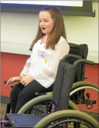  ??  ?? Mallie Hollman and Matthew Watson were winners with their wheelchair repair concept pitch at West Chester University’s version of “Shark Tank” on Wednesday. There were 17 finalists in four categories vying for more than $8,000 in funding at WCU’s fifth...