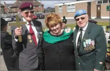  ??  ?? Canon Robert Jennings, Fionnula O’Boyle, Lord Leutanant of Belfast and Cormac Becton at the final remembranc­e service for Korean War veterans, which took place in Belfast last month.