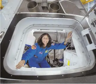  ?? NASA PHOTO ?? RIGHT STUFF: Sunita Williams, shown in the Boeing Mockup Trainer at NASA’s Johnson Space Center in Houston, is one of nine astronauts relaunchin­g U.S. space travel.