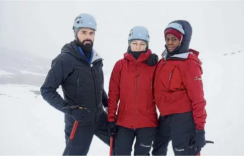  ?? ?? CHALLENGE: Rylan Clark, Emma Willis and Oti Mabuse now hope to be able to reach Cairn Gorm’s summit today.