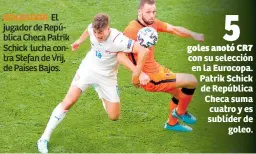  ??  ?? GOLEADOR. El jugador de República Checa Patrik Schick lucha contra Stefan de Vrij, de Países Bajos.