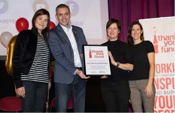  ??  ?? At the presentati­on: Stefanie Preissner, Coca Cola Thank You Fund Ambassador; Petre Sandru, Country Manager, Coca-Cola Ireland; Therese Dalton, County Wexford Youth Film Project; and Sabina Cotter, Irish Youth Foundation.