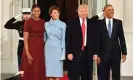  ?? Photograph: Kevin Dietsch/EPA ?? Michelle Obama, Melania and Donald Trump and Barack Obama at Trump’s inaugurati­on on 20 January 2017.