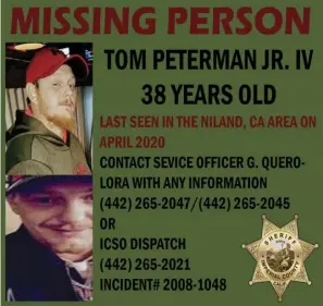  ?? COURTESY PHOTO ?? Tom Peterman was last confirmed seen on June 9 at El Centro Regional Medical Center. His wife issued a missing person report with the Imperial County Sheri ’s O ce on Aug. 12.