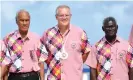  ?? Photograph: Mick Tsikas/AAP ?? Solomon Islands Prime Minister Manasseh Sogavare (right) with Tonga’s Prime Minister Akilisi Pohiva (left) and Australia’s Prime Minister Scott Morrison (centre) at the Pacific Islands Forum in Funafuti, Tuvalu.